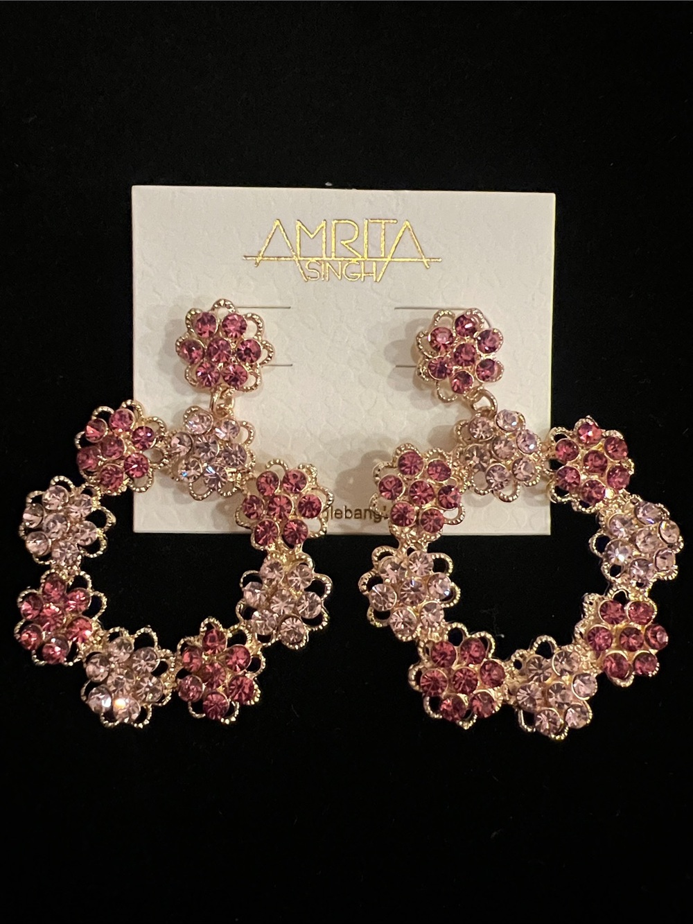 Joyful Amrita Singh Rose and Blush Crystal Floral Hoop Earrings. Pink perfection